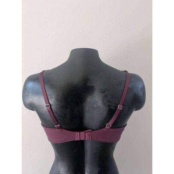 Soma Lace Bra Sz 34D Unlined Floral Embroidery Underwire Burgundy Wine Coquette - Picture 2 of 5